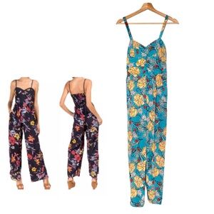 Band of Gypsies Floral Wide-Leg Jumpsuit Adjustable Straps Smocked Back Small